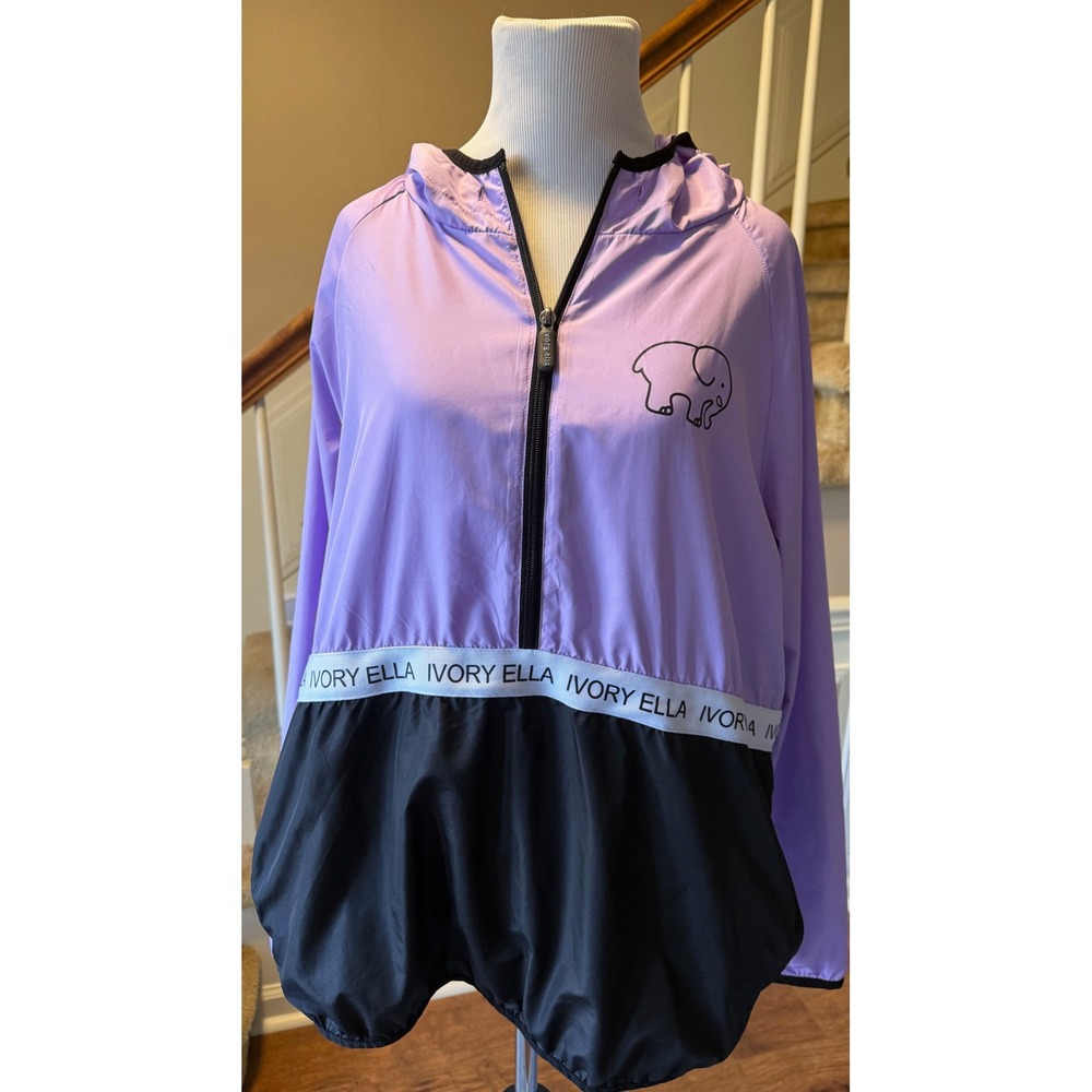 Ivory Ella Womens Purple Black Half Zip Hooded Windbreaker Jacket Size Medium